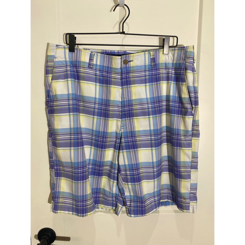 Jack Nicklaus Mens Blue Yellow Plaid Golf Shorts Size 36 Golden Bear Performance